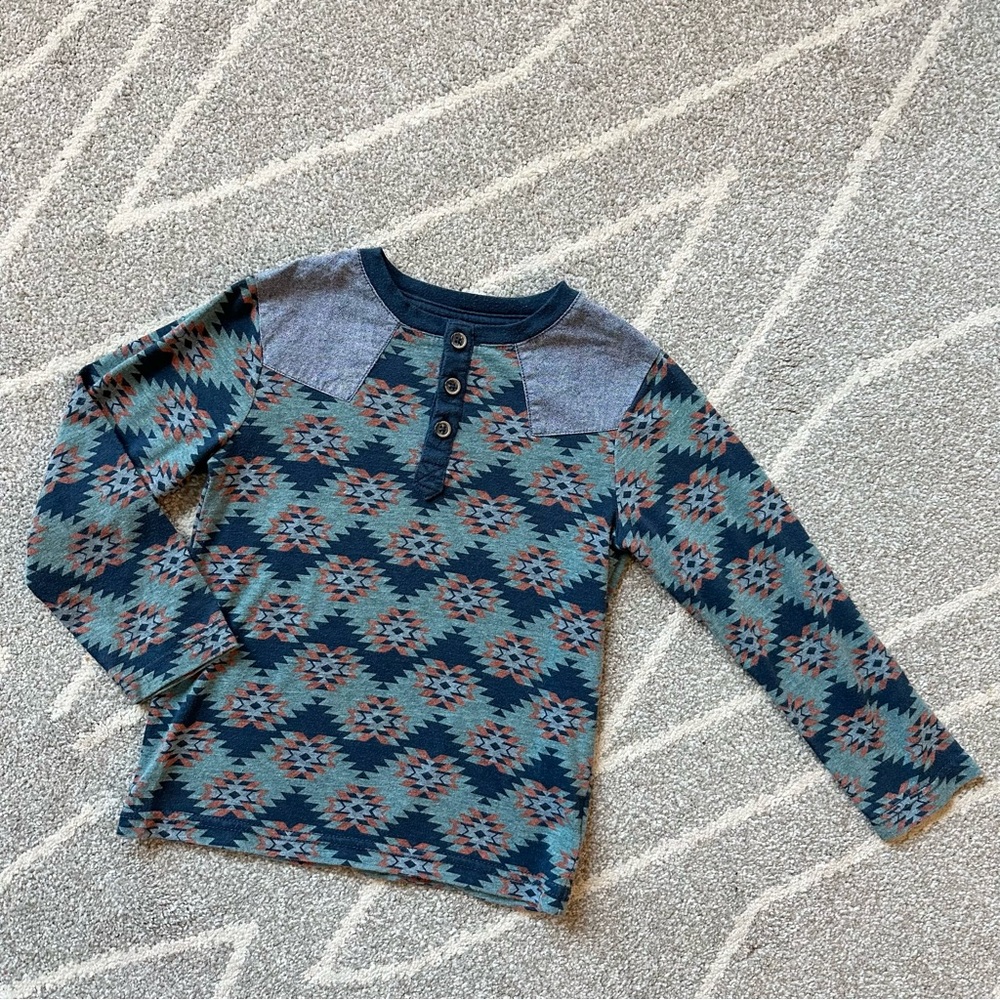 Genuine Kids Oshkosh Boho Tribal Print Blue Long Sleeve Tshirt Size 4T